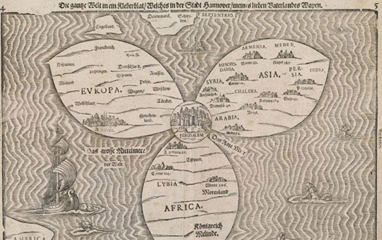 Иерусалим - пуп земли. Г. Бюнтинг, Магдебург, 1581 (Osher Map Library)
