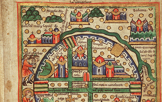 План Иерусалима эпохи Крестовых походов (ок. 1200). Из рукописной Псалтири (Нидерландская национальная библиотека)